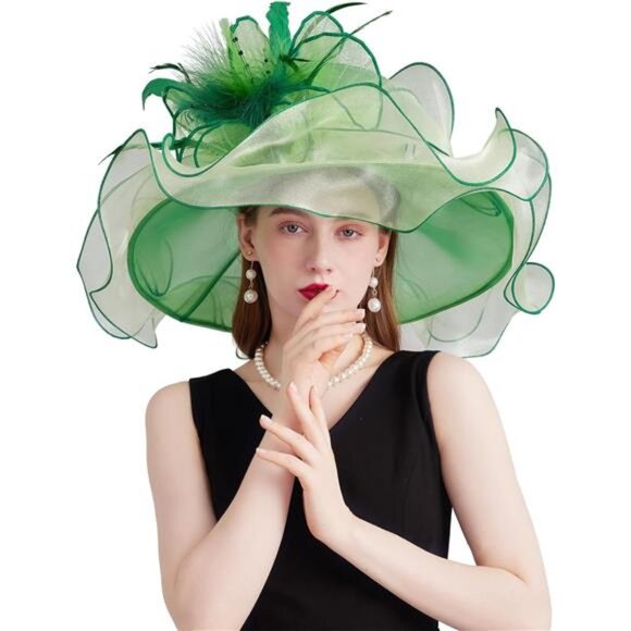 Women Organza Church Tea Party Hats Floral Light Green